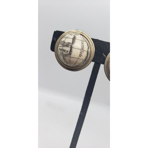 Vintage Earrings Clip 60s World Globe Travel Earth Souvenir Signed Marvella - Picture 9 of 10